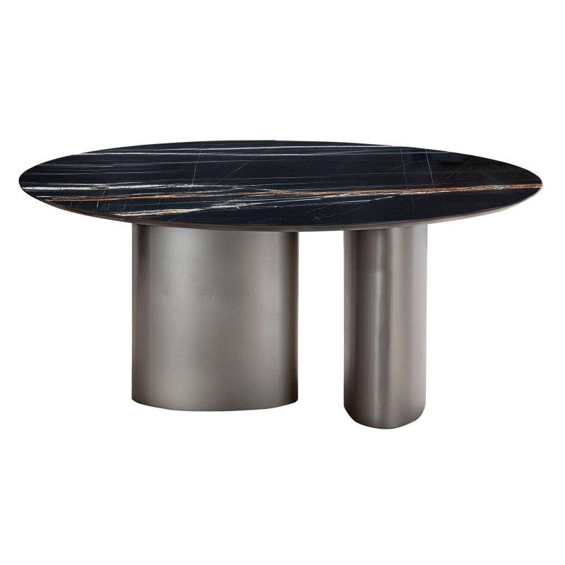 Yuvarlak Gri Mermer Masa 130 cm Antrasit Metal Ayaklı - 91576