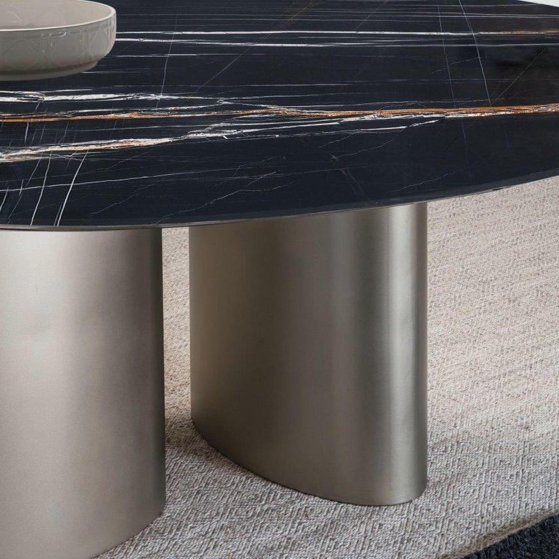Yuvarlak Gri Mermer Masa 130 cm Antrasit Metal Ayaklı - 91576