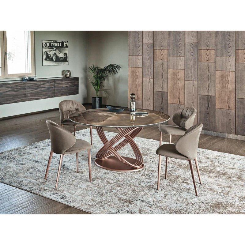 Yuvarlak Gri Mermer Masa 150 cm Çapraz Metal Ayaklı - 91738