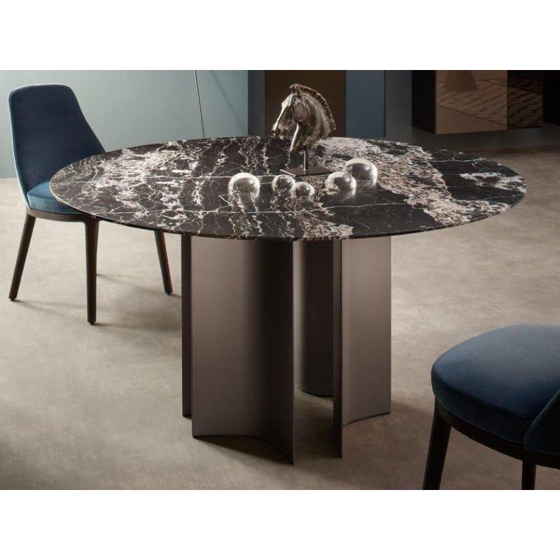 Yuvarlak Kahverengi Mermer Masa 140 cm Siyah Metal Ayaklı - 91843