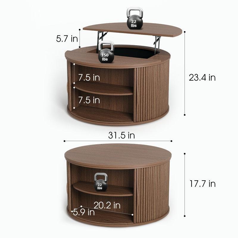 Yuvarlak Kaldırmalı Akıllı Sehpa Ceviz Rengi 80 cm - 101037