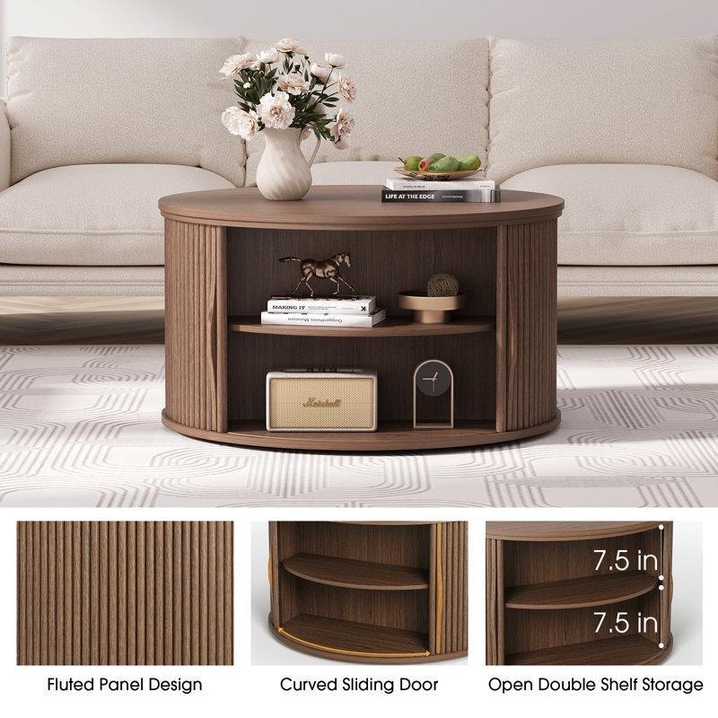 Yuvarlak Kaldırmalı Akıllı Sehpa Ceviz Rengi 80 cm - 101037