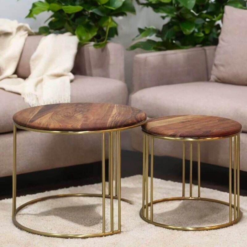 Yuvarlak Masif Akasya Zigon Sehpa Gold Ayaklı 60 cm - 106892