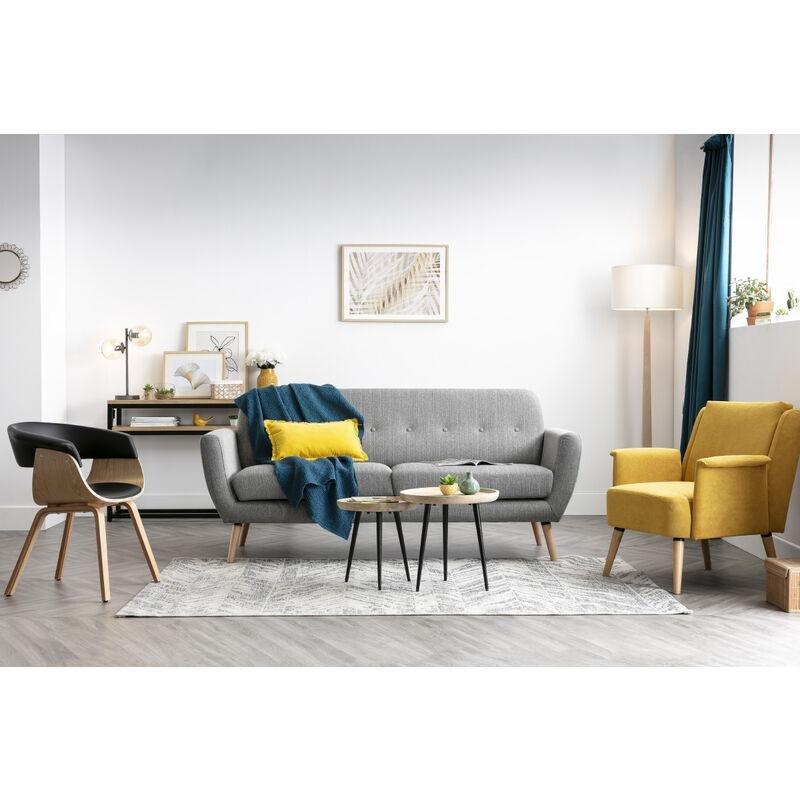 Yuvarlak Masif Mango Ahşap Metal Ayaklı İkili Zigon Sehpa 44-37 cm Siyah - 107765
