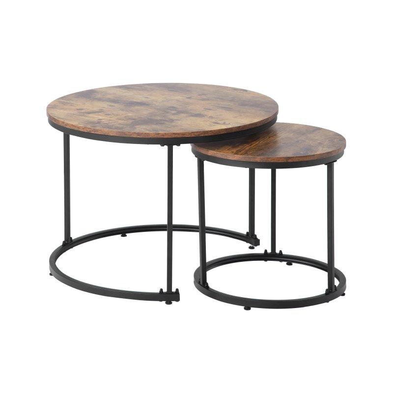 Yuvarlak Mermer Desenli İkili Zigon Sehpa 71x50 cm Kahverengi - 106729