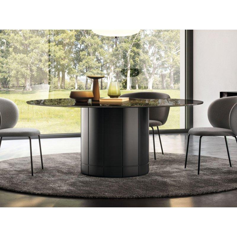 Yuvarlak Mermer Masa 180 cm Silindirik Siyah Ayaklı - 92113