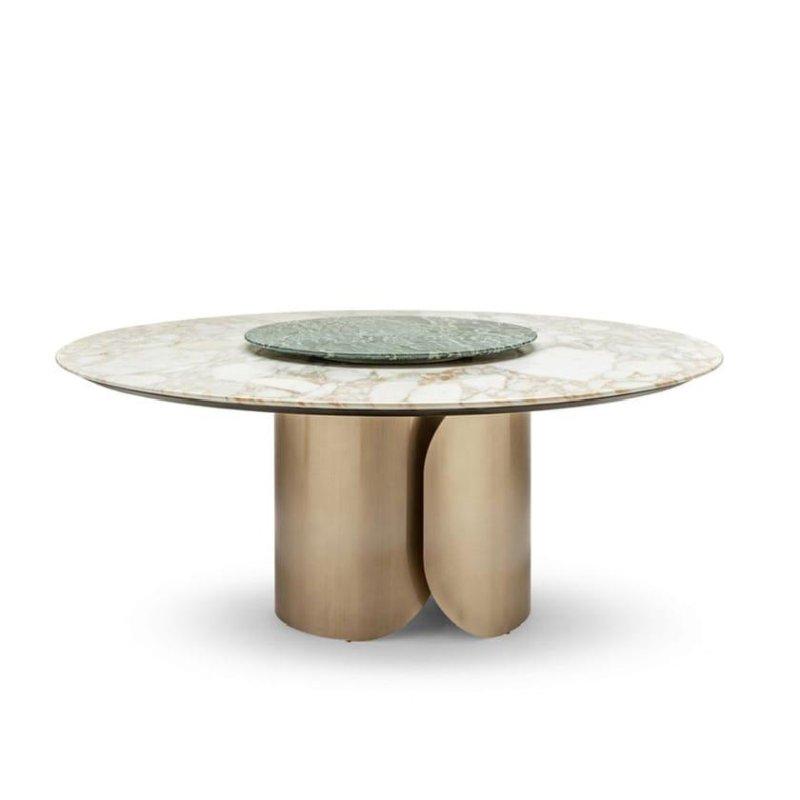 Yuvarlak Mermer Masa, Yeşil Mermer Tablalı, Gold Renkli Metal Ayaklı - 92095