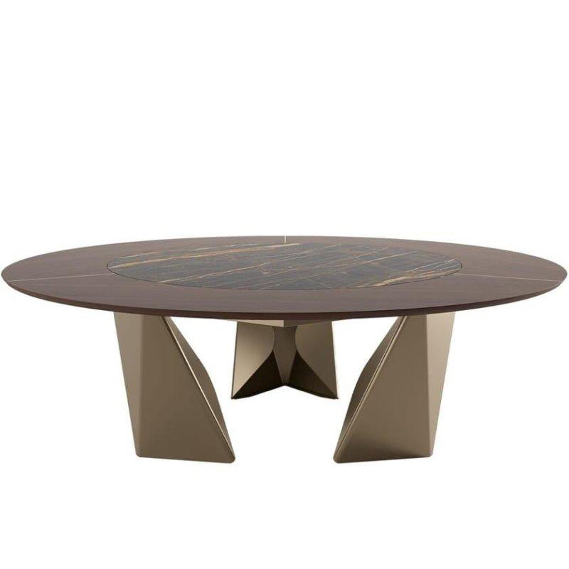 Yuvarlak Mermer Yemek Masası 180 cm Üçgen Ayaklı - 92104