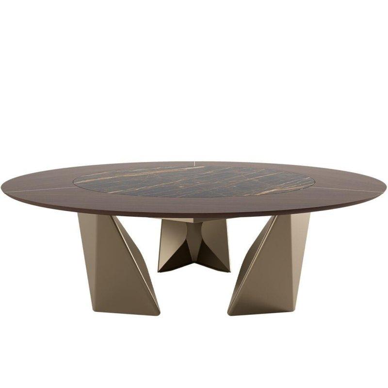 Yuvarlak Mermer Yemek Masası 180 cm Üçgen Ayaklı - 92104