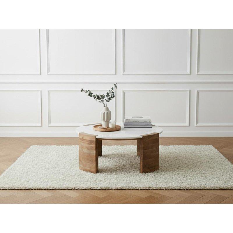 Yuvarlak Mermerli Endüstriyel Ahşap Ayaklı Orta Sehpa 85 cm - 103784