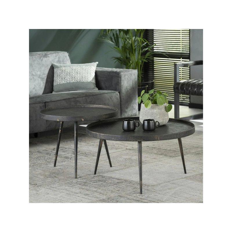 Yuvarlak Metal Orta Sehpa 76x76 cm Eskitme Gri-Siyah - 102306