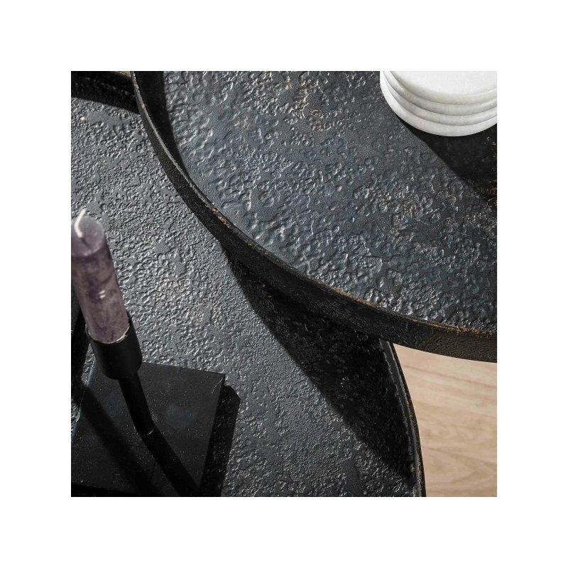 Yuvarlak Metal Orta Sehpa 76x76 cm Eskitme Gri-Siyah - 102306