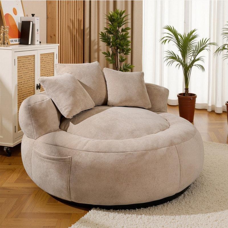 Yuvarlak Peluş Kumaşlı Çocuk Dinlenme Koltuğu, 3 Sırt Yastıklı-98 x 133 x 133 cm - 109658