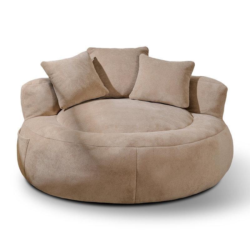 Yuvarlak Peluş Kumaşlı Çocuk Dinlenme Koltuğu, 3 Sırt Yastıklı-98 x 133 x 133 cm - 109658