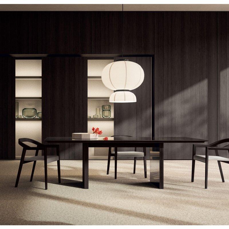 Yuvarlak Porselen Masa Ahşap Yivli Ayaklı 130-150x75 cm - 89806
