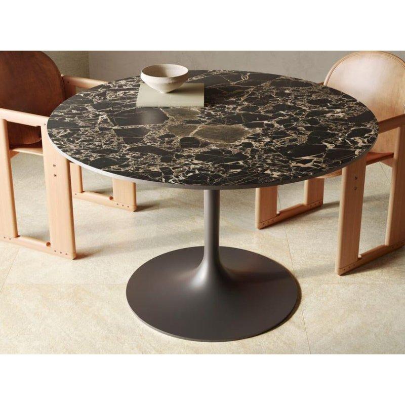 Yuvarlak Porselen Masa Tek Ayaklı Siyah Gold Mermer 120x120x75 cm - 89998