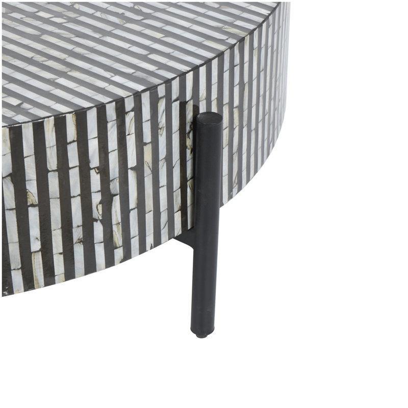 Yuvarlak Sedef Mozaik Desenli Siyah Ayaklı Bohem Orta Sehpa 97 cm - 105283