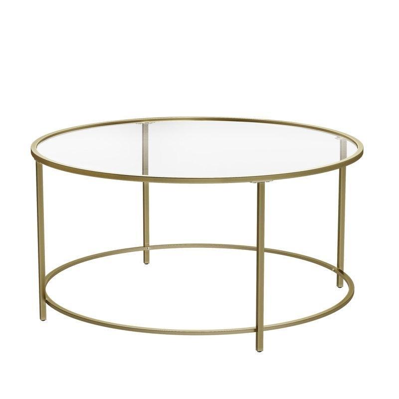 Yuvarlak Şeffaf Cam Gold Ayaklı Orta Sehpa 90x90x46 cm - 105520
