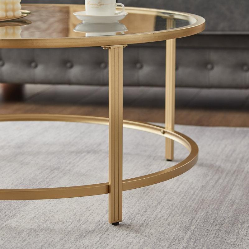 Yuvarlak Şeffaf Cam Orta Sehpa Gold Ayaklı 92 cm - 105562