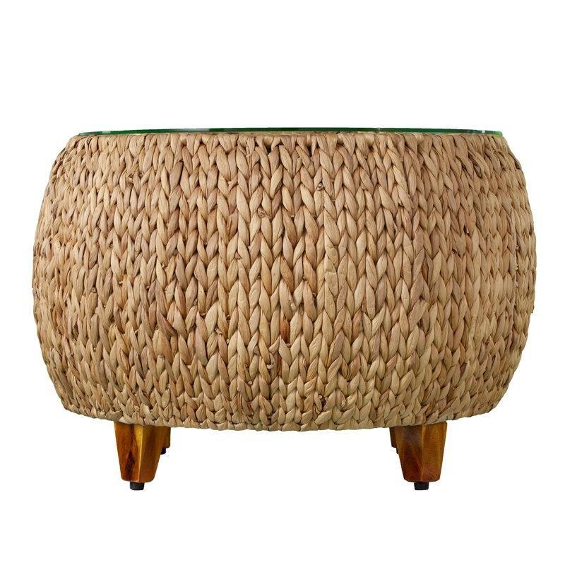 Yuvarlak Şeffaf Camlı Hasır Bohem Orta Sehpa 70 cm - 105280