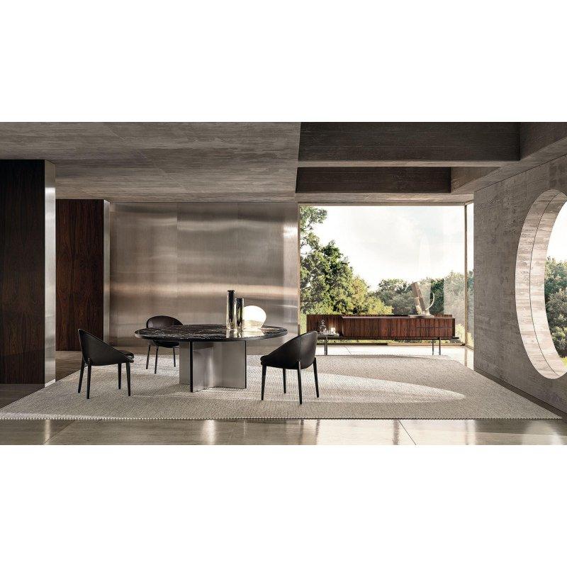 Yuvarlak Siyah Beyaz Mermer Masa 160-180-200 cm Metal Ayaklı - 92017
