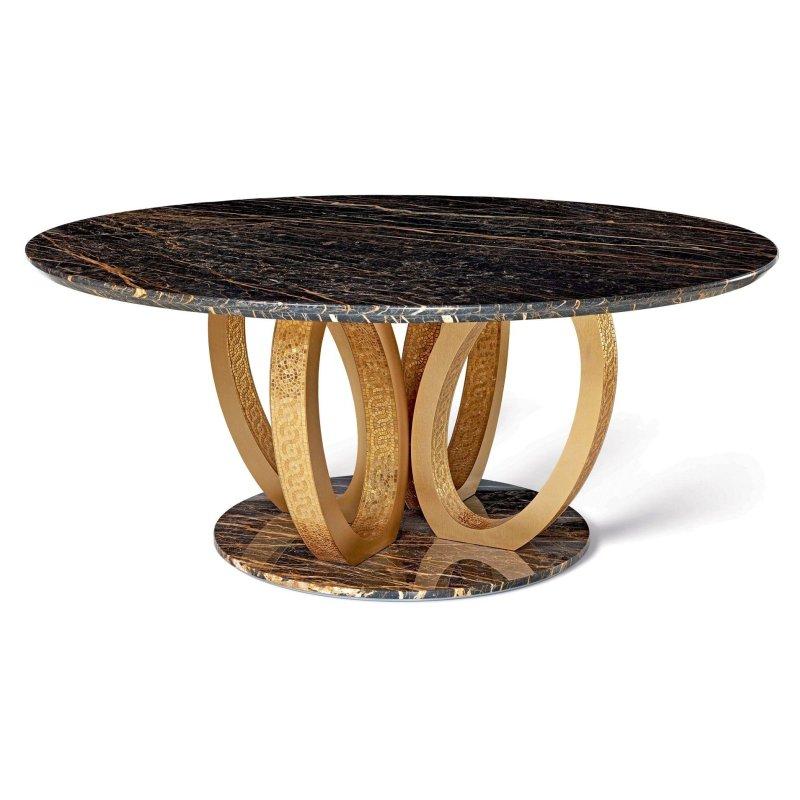 Yuvarlak Siyah Mermer Masa 180 cm Gold Ayaklı - 92011