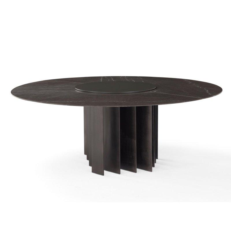 Yuvarlak Siyah Mermer Yemek Masası Metal Ayaklı 200 cm - 91549