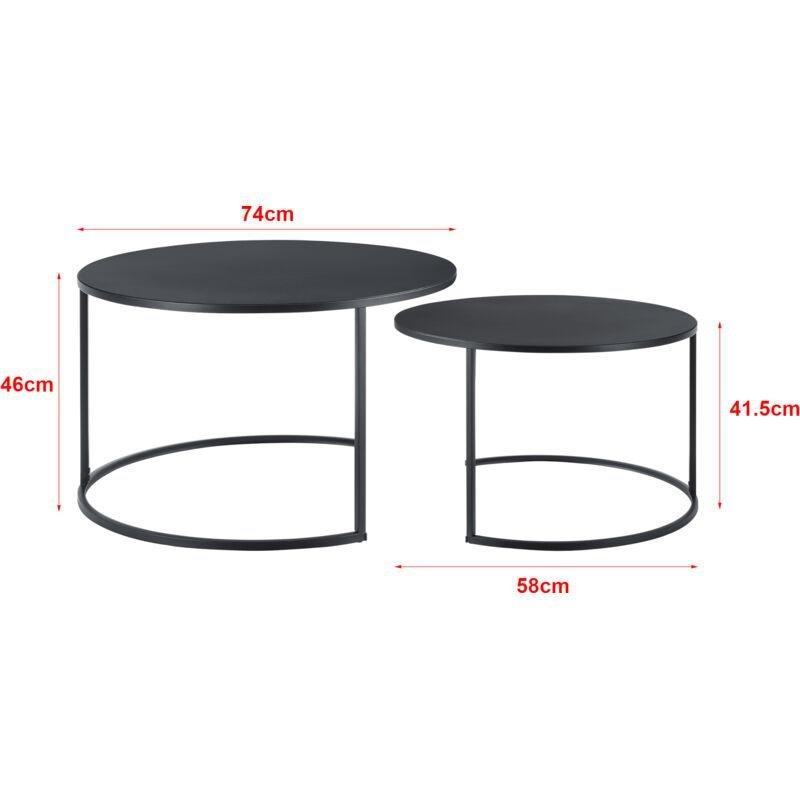 Yuvarlak Siyah Metal Zigon Sehpa 74 cm ve 58 cm İkili Set - 107817