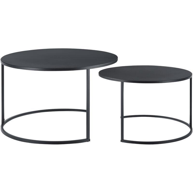 Yuvarlak Siyah Metal Zigon Sehpa 74 cm ve 58 cm İkili Set - 107817