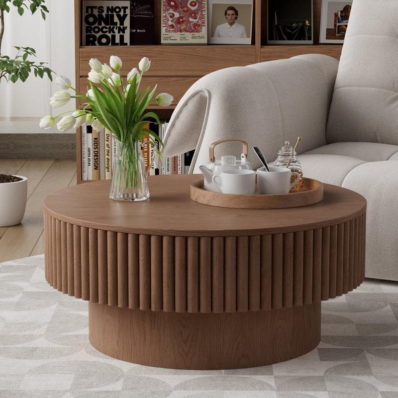 Yuvarlak Tambur Ahşap Ofis Orta Sehpa Saklama Bölmeli 36 cm - 104653