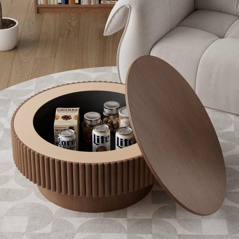 Yuvarlak Tambur Ahşap Ofis Orta Sehpa Saklama Bölmeli 36 cm - 104653