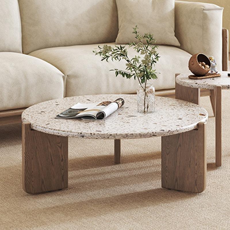 Yuvarlak Terrazzo Orta Sehpa 93x93 cm Kahverengi Dişbudak - 105610