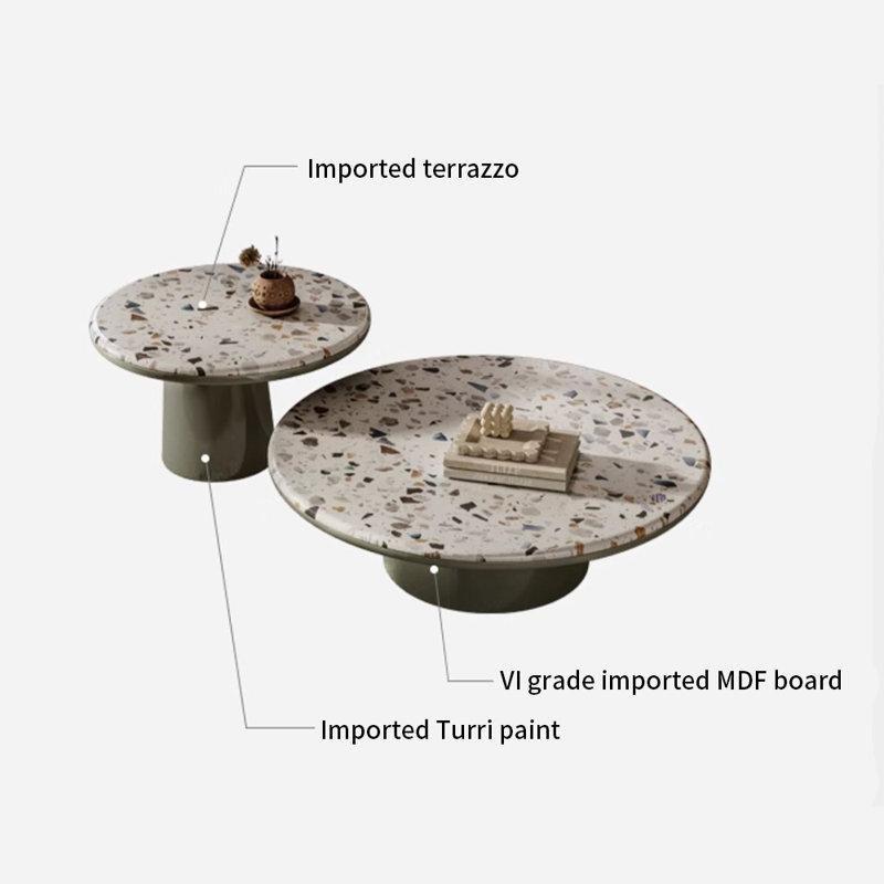 Yuvarlak Terrazzo Orta Sehpa Yeşil 90 cm 2'li Set - 105649