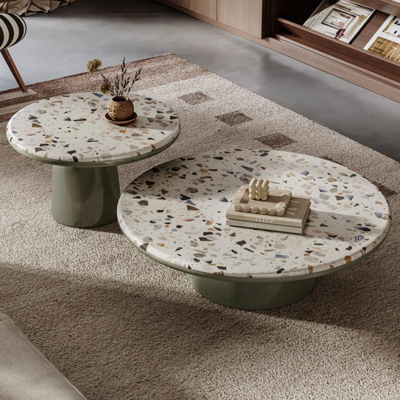 Yuvarlak Terrazzo Orta Sehpa Yeşil 90 cm 2%27li Set - 105649