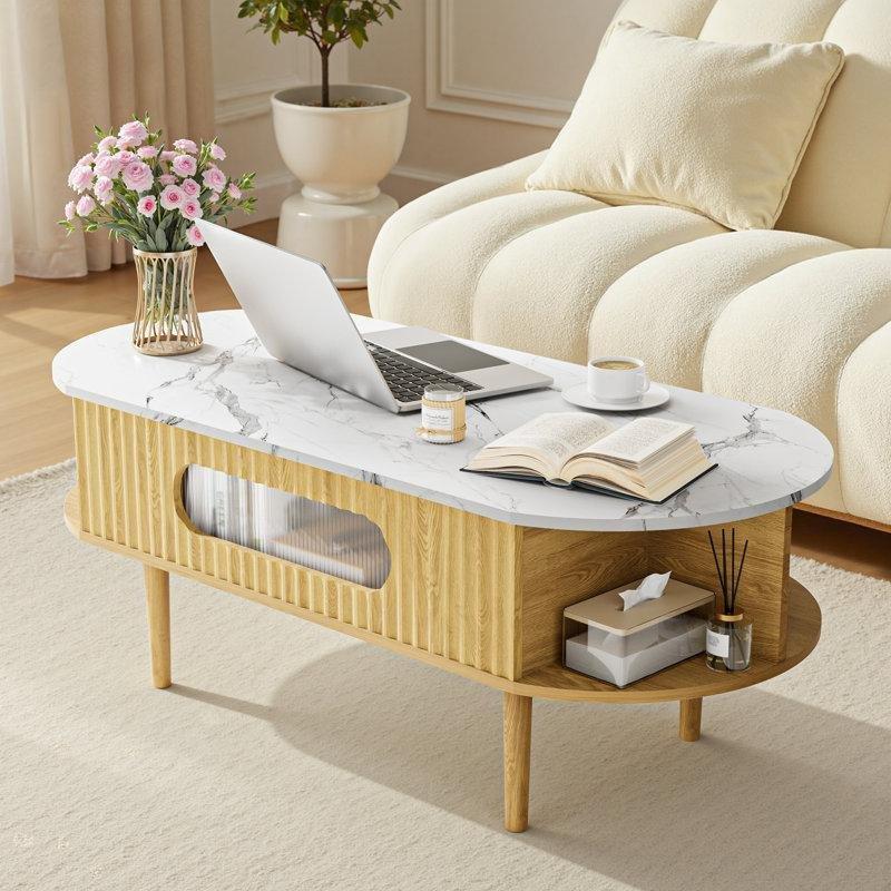 Yuvarlak Yapı Mermerli Açılır Akıllı Sehpa 120 cm - 101292
