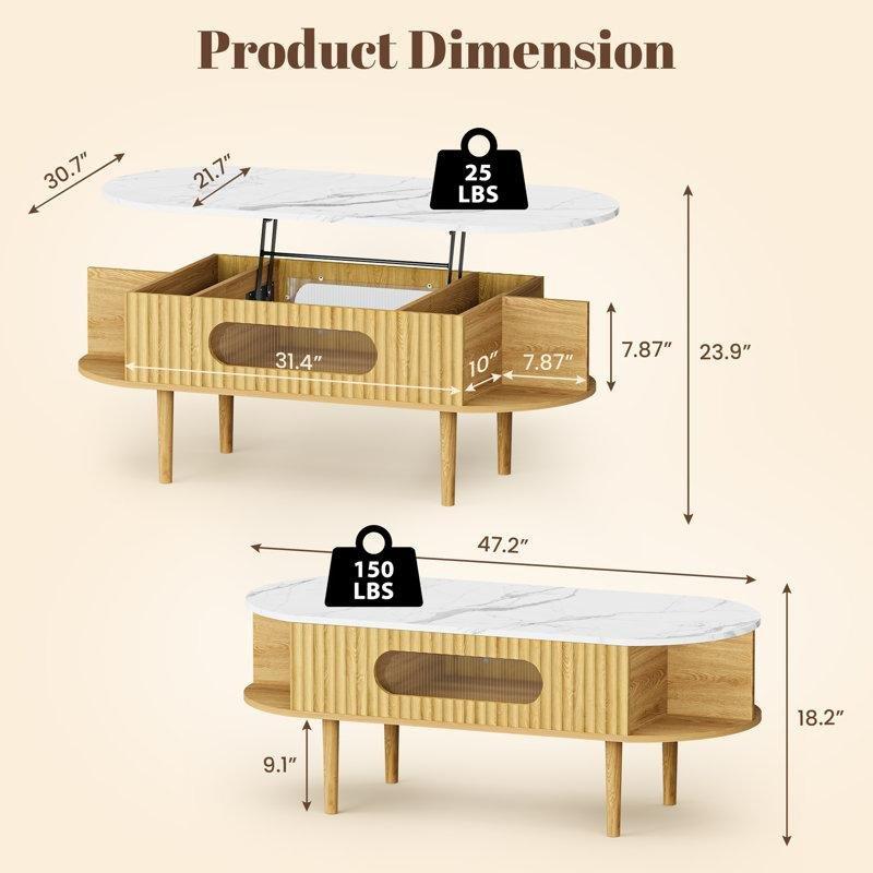 Yuvarlak Yapı Mermerli Açılır Akıllı Sehpa 120 cm - 101292