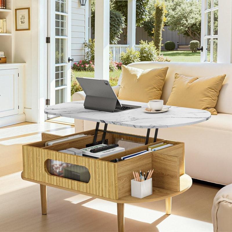 Yuvarlak Yapı Mermerli Açılır Akıllı Sehpa 120 cm - 101292 Yuvarlak Yapı Mermerli Açılır Akıllı Sehpa 120 cm - 101292