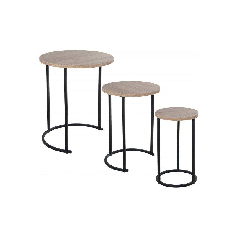 Yuvarlak Zigon Sehpa 48x58 cm Ahşap Siyah Ayaklı 3'lü Set - 106393