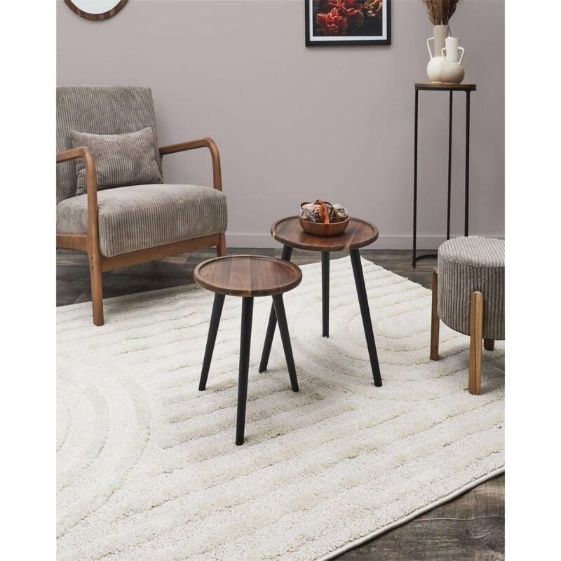 Yuvarlak Zigon Sehpa Ceviz Ahşap 38 cm İkili Set Siyah Ayaklı - 107590