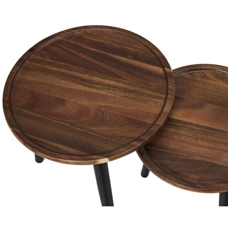 Yuvarlak Zigon Sehpa Ceviz Ahşap 38 cm İkili Set Siyah Ayaklı - 107590