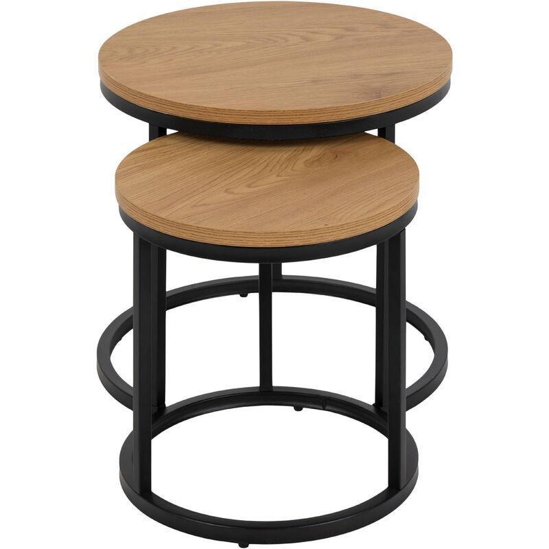 Yuvarlak Zigon Sehpa Metal Ayaklı Meşe 45 cm 2'li Set - 106985