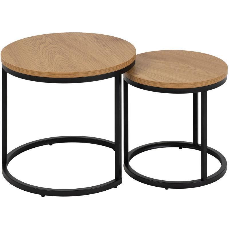 Yuvarlak Zigon Sehpa Metal Ayaklı Meşe 45 cm 2'li Set - 106985