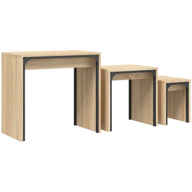 Zigon Sehpa 3'lü Set Meşe Rengi Endüstriyel Ahşap 60x35x56 cm - 107015
