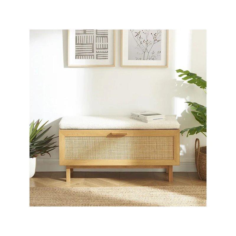 Açık Ahşap Hasırlı Minderli Düşer Kapaklı Ayakkabılık - 100x50 cm - 118411