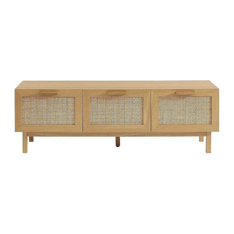 Açık Ahşap Masif ve Hasır Detaylı Minderli Bench Ayakkabılık - 140 cm - 118582
