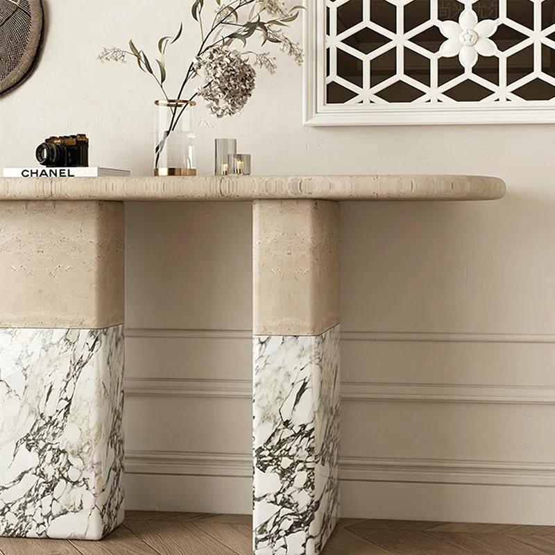 Açık Bej Mermer Oval Tasarım Dresuar - 120x40x85 cm - 132185