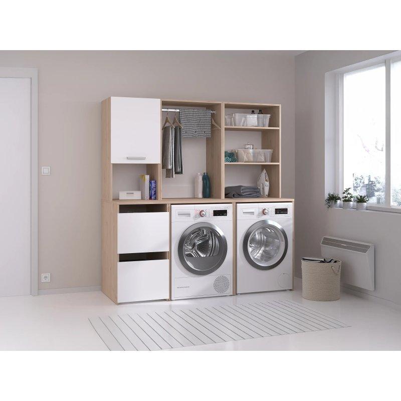 Açık Doğal Beyaz Modüler Raflı Askılıklı Kapaklı Çamaşır Makinesi Dolabı-176x185x67 cm - 117936