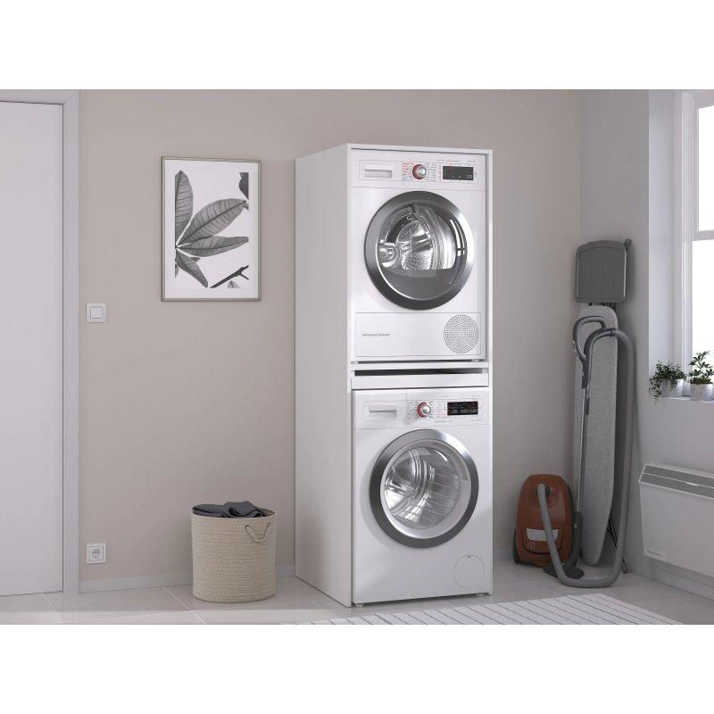 Açık Doğal Endüstriyel Ahşap Tabletli Sürgülü Çamaşır Makinesi Dolabı-65x185x65 cm - 117963