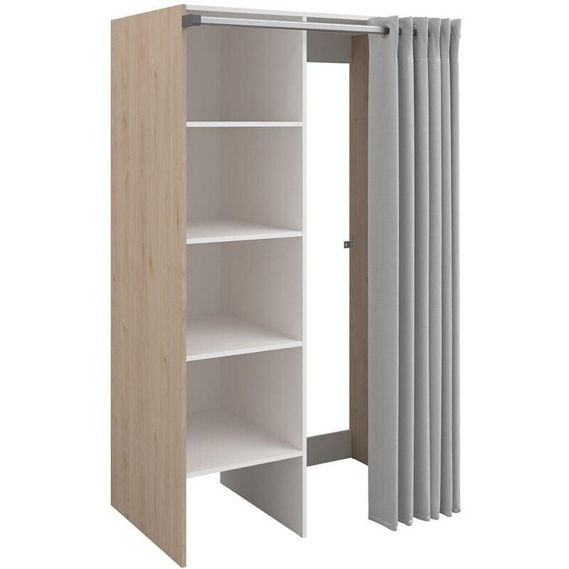 Açık Doğal Kahverengi Yonga Levha Melamin Kaplamalı Sürgülü Perdeli Raflı Çamaşır Makinesi Dolabı-111x185x73 cm - 118149