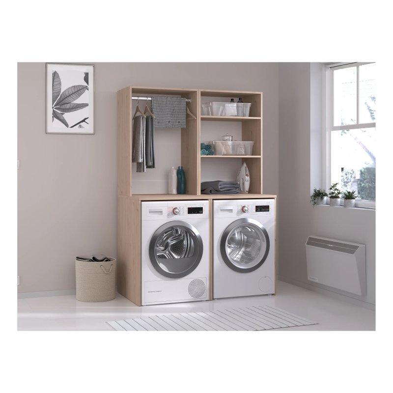 Açık Doğal Modüler Raflı Askılıklı Çamaşır Makinesi Dolabı-184 cm - 117939